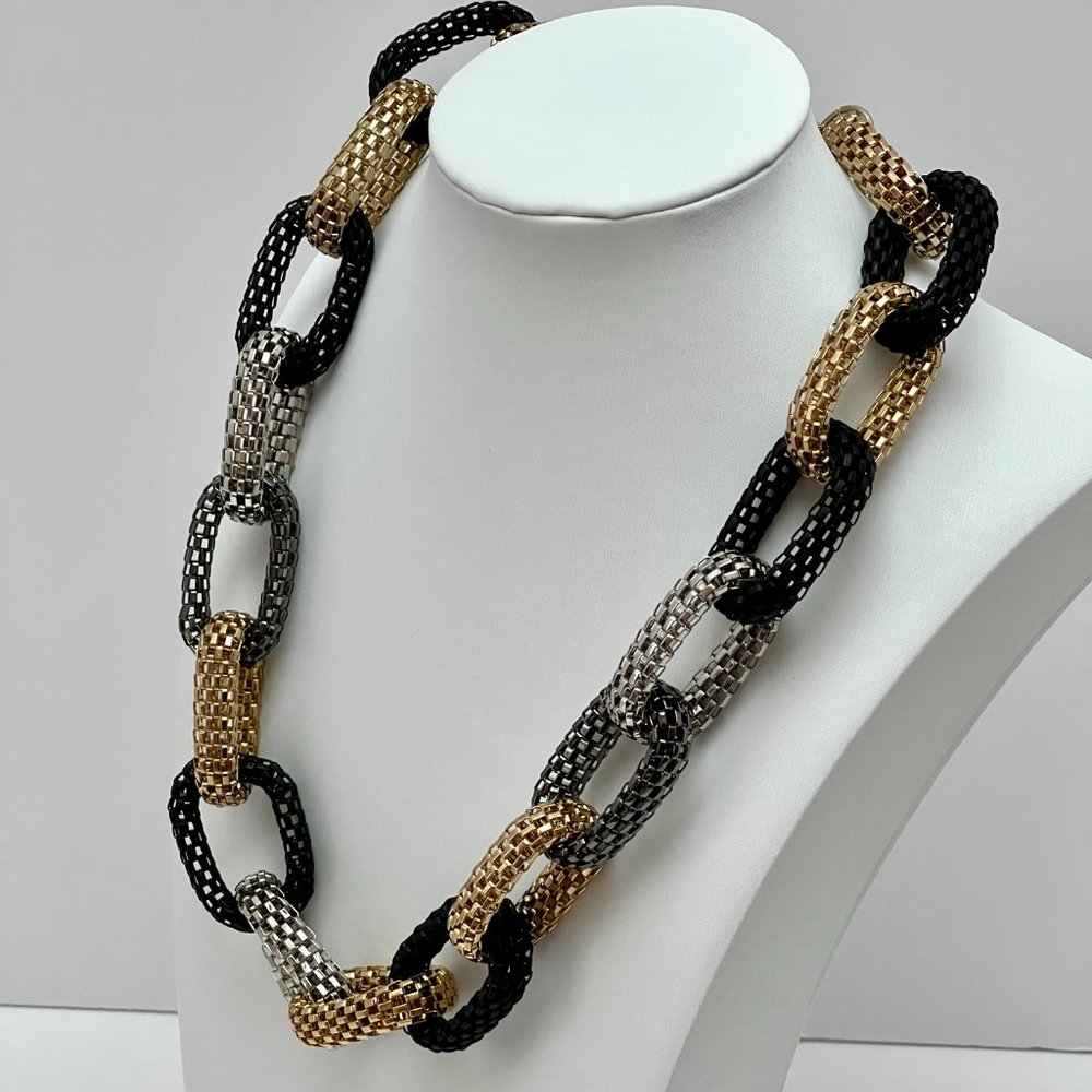 ❣️NEW❣️Debenhams Deco Rustic Mesh Oval Link Statement Collar Necklace Multi Tone - Picture 2 of 8